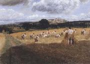 George Robert Lewis Dynedor Hill,Herefordshire,Harvest field with reapers (mk47) oil painting on canvas